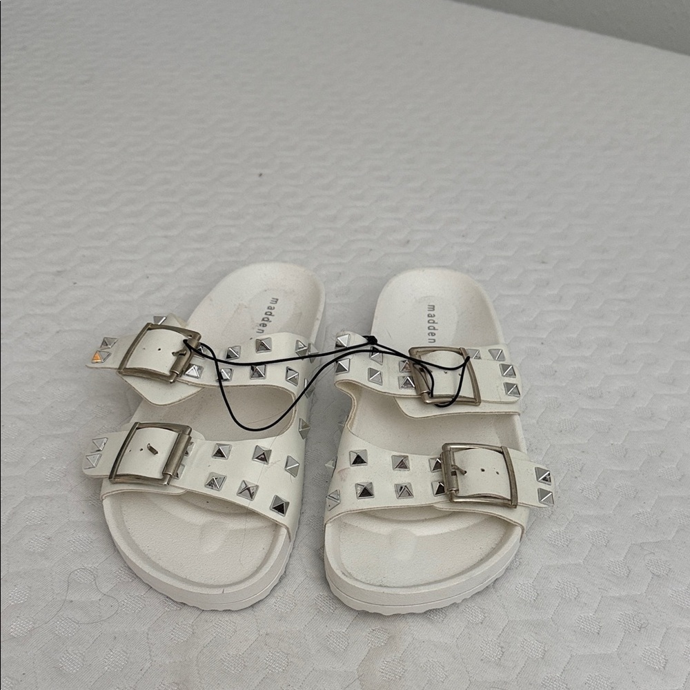 Madden Girl White Studded Slide Sandals